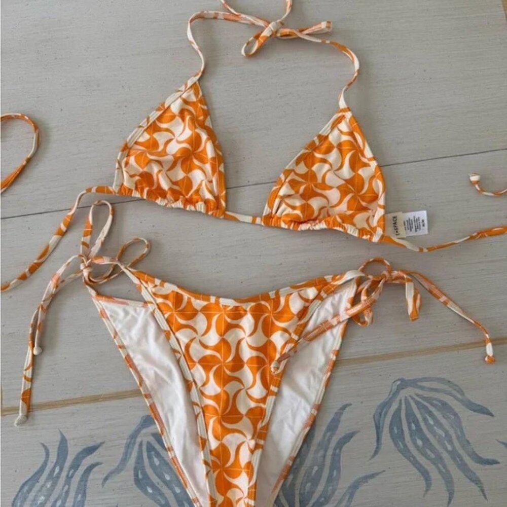 2PC NWT L*Space Aspen Top with Camdyn Bottom Orange & White Bikini Set S